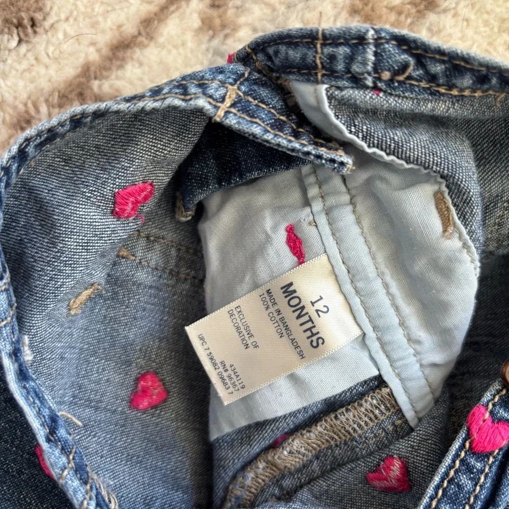OshKosh B'gosh Vintage Baby Girl’s Denim Heart Overalls Jeans One Piece
